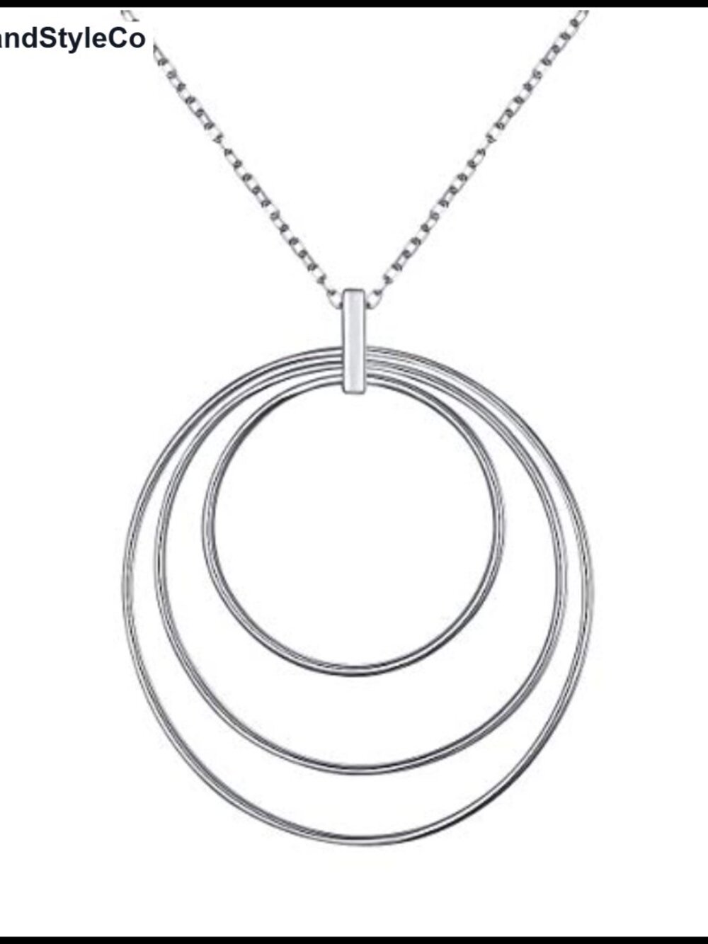 S925 Sterling Silver Triple Circle Pendant Necklace 30 Inch Long Chain